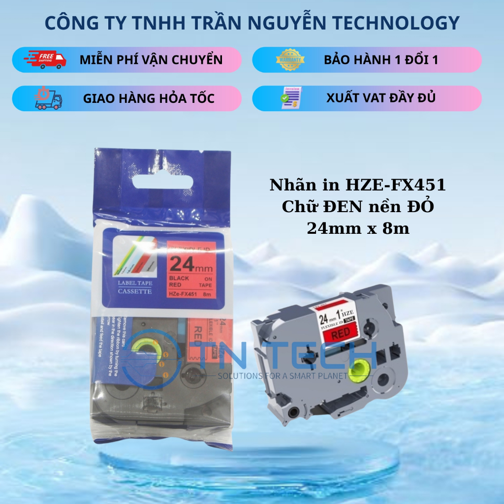 HZe-FX451 Brother Printing Label - สีดําพื้นแดง 24mm x 8m
