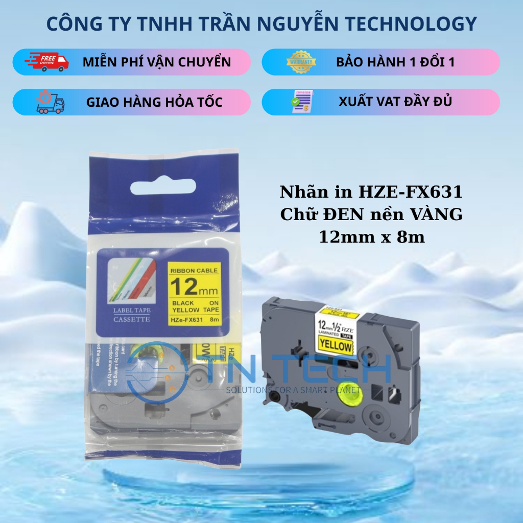 HZe-FX631 Brother Printing Label - สีดําพื้นเหลือง 12mm x 8m