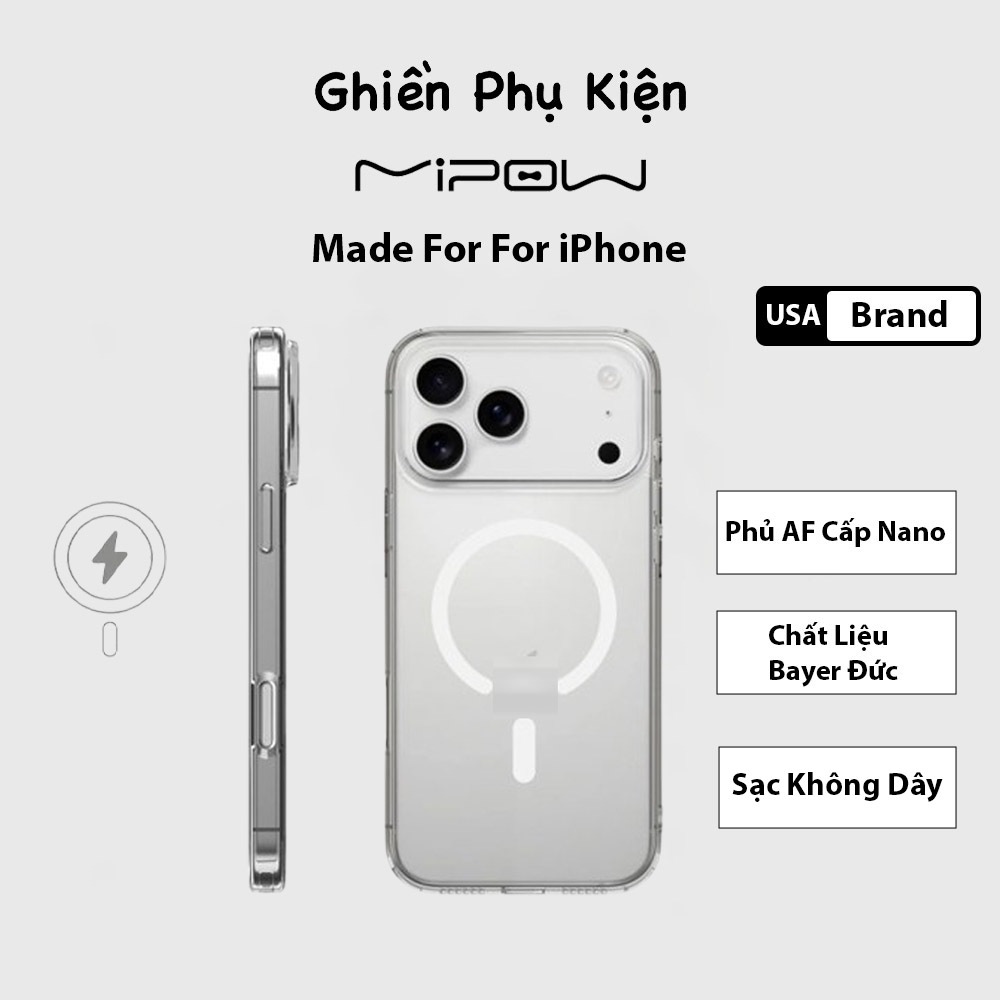 Mipow USA เคสแม่เหล็กรองรับการชาร์จไร้สายสําหรับ iPhone 17 Series