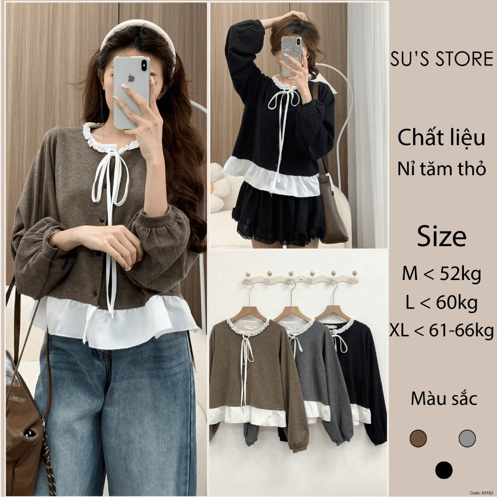 เสื้อสเวตเตอร์กระต่ายคอปกนัวเนียผูกโบว์ A3182 Susstore แฟชั่นผู้หญิง Bigsize