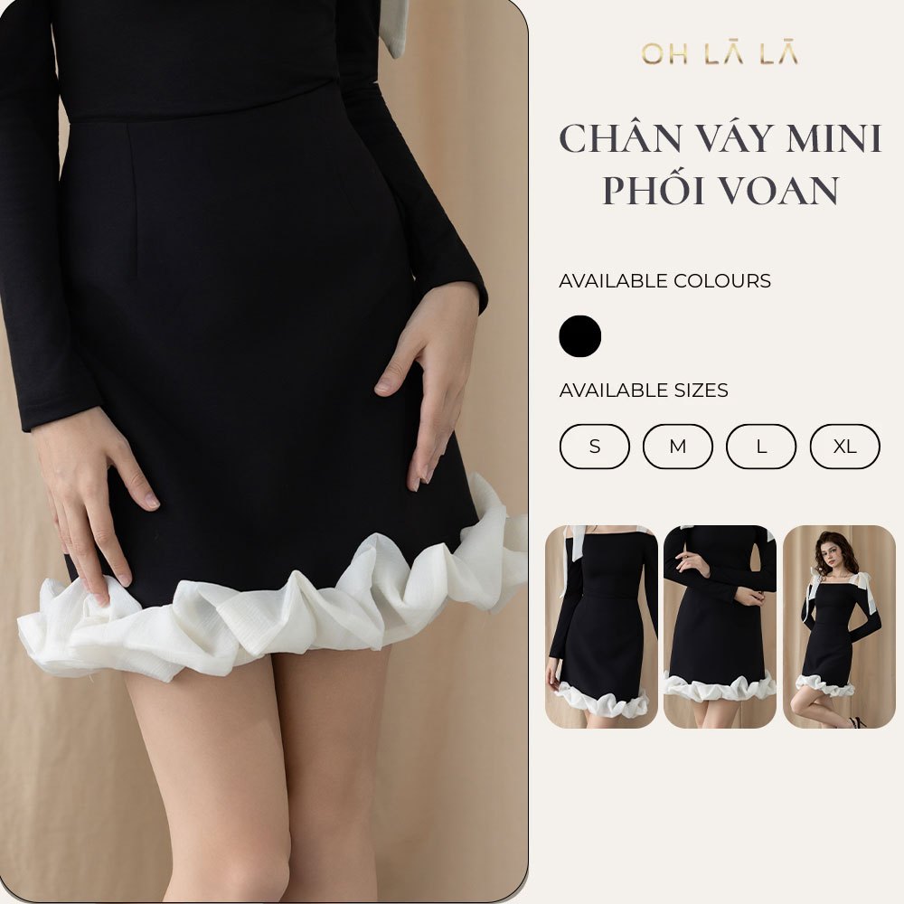 (OHLALA) กระโปรงทรงเอ ออกแบบด้วย Ruffles สีขาว