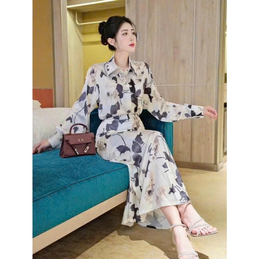 ชุดเซ็ทผู้หญิงเสื้อกระโปรงไหมพรมลายดอกไม้น่ารักกําลังดีใส่ทํางานใส่เล่น ht888ข