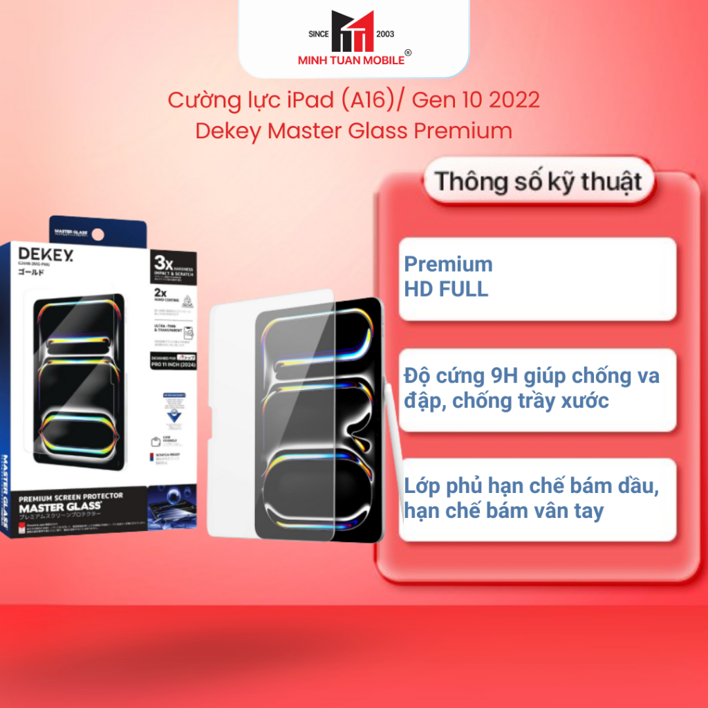 Dekey Master Glass กระจกนิรภัยระดับพรีเมียมสําหรับ iPad Gen 9