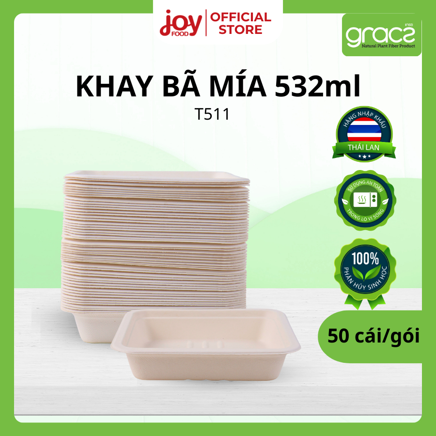 50 กล่อง/ถาดแห่งกราcz ชานอ้อย 532มล จากประเทศไทย สําหรับผลไม้ ผัก สลัด เป็นมิตรกับสิ่งแวดล้อม ที511