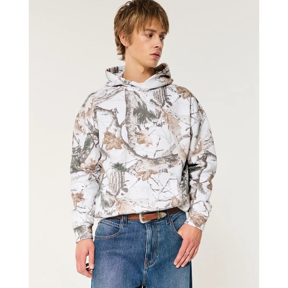 เสื้อฮู้ด Hollister Boxy. ผ้าสักหลาดผ้าฝ้าย