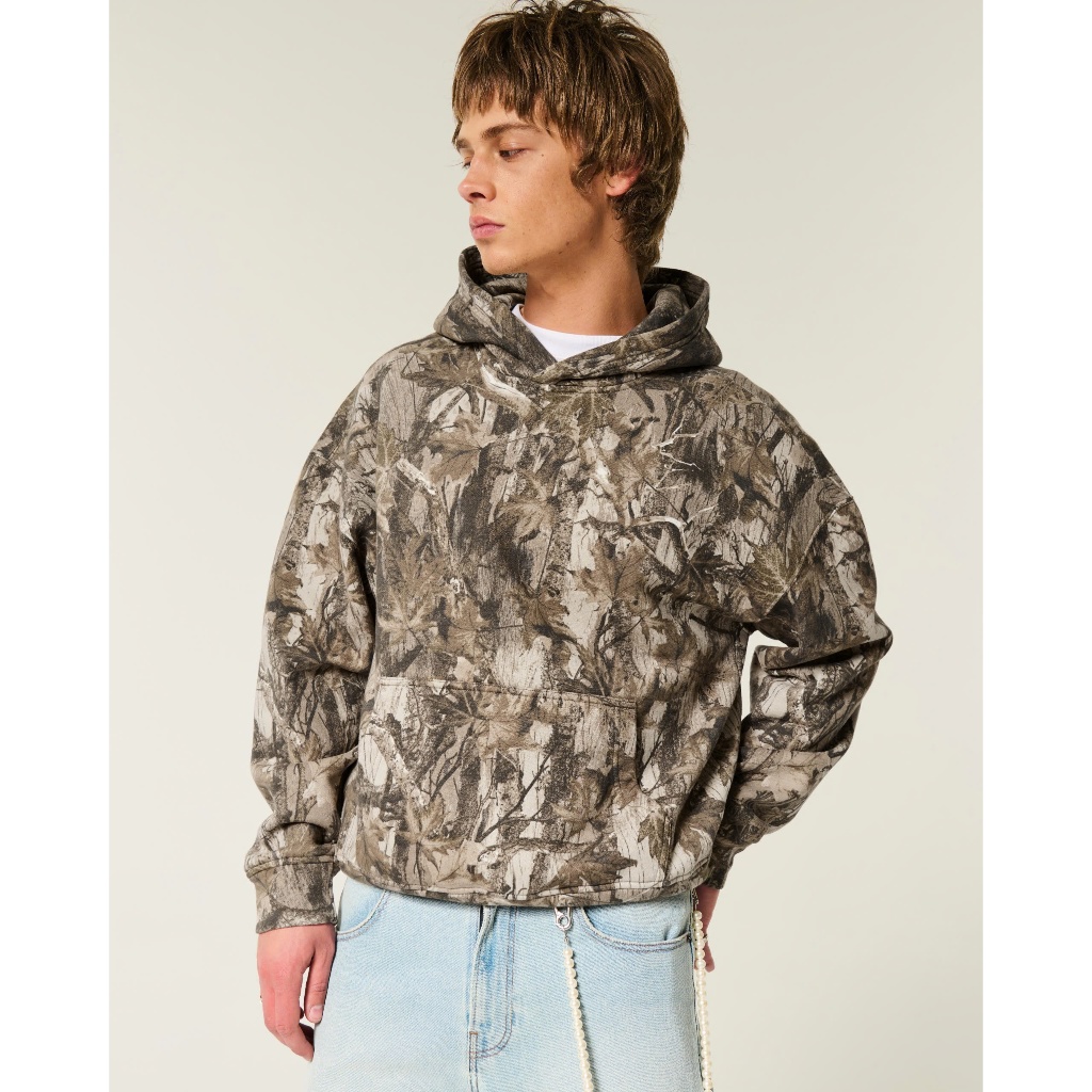 เสื้อฮู้ด Hollister Boxy. ผ้าสักหลาดผ้าฝ้าย