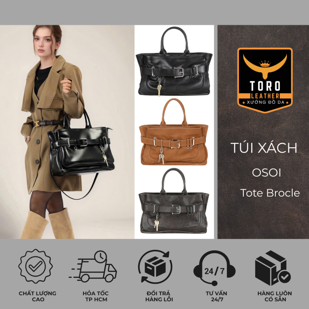OSOI Tote Brocle Bag - เหมาะกับแล็ปท็อป 14 นิ้ว - กระเป๋าถือเทรนด์มาแรงทําจากหนัง PU