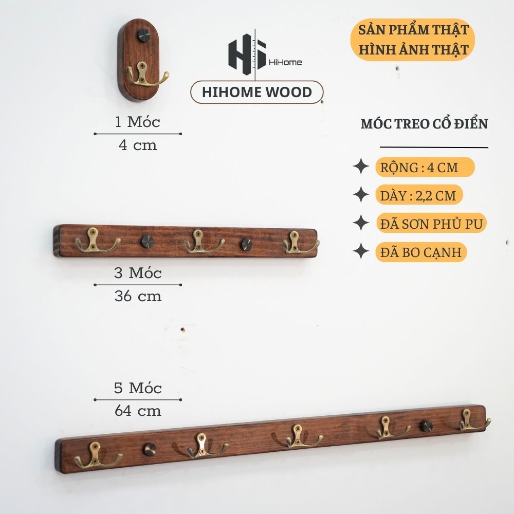 CLASSIC BROWN HOOK RUSTIC HIHOME WOOD