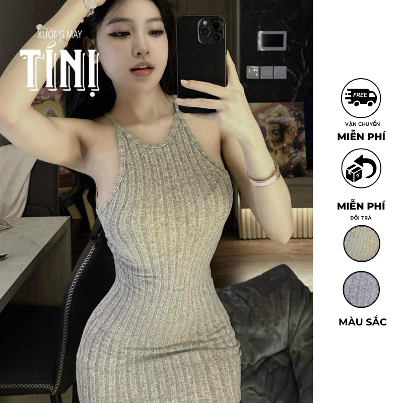 เดรสบอดี้คอนผ้าวูลลายทางคอปกยาว 70-75ซม. (บางไม่ร้อน)_XUONGMAYTINI B2 LEN