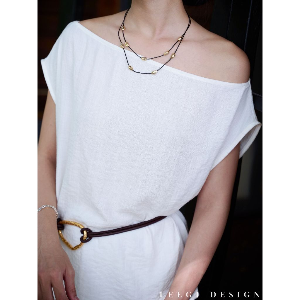 ChicLy Design เข็มขัดหนังสีน้ําตาลหน้าเหลือง – PK0136