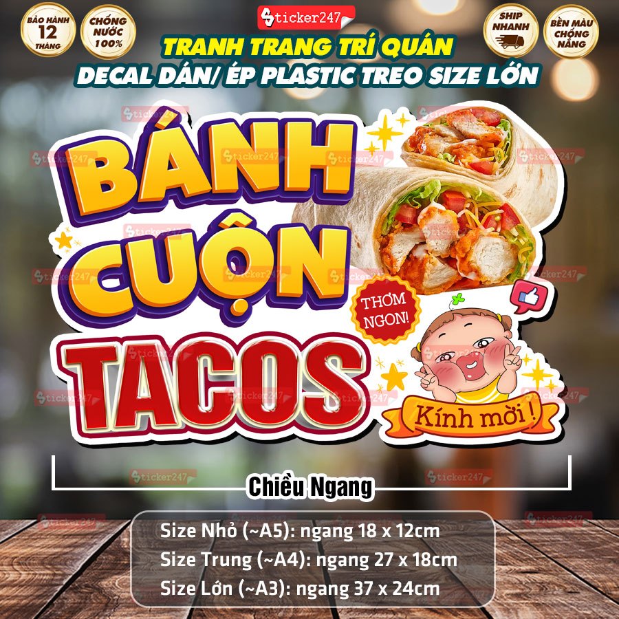 กันน้ํา Tacos ม้วนเค้ก Decal สติกเกอร์/พลาสติก Pressed แขวนไก่อร่อย Tacos ม้วนเค้กสําหรับร้านอาหารตก
