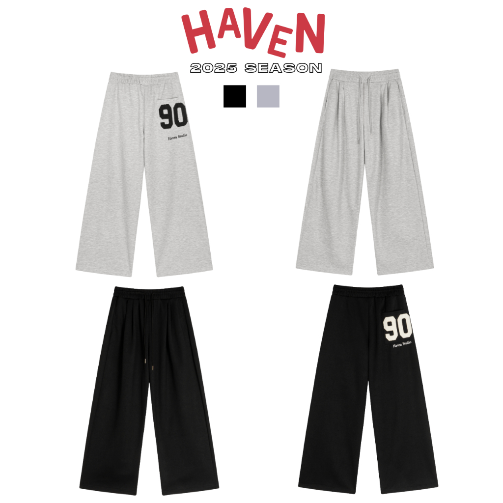 Haven Studio Mens and Womens Loose Format Sports Low-Waist Hack Waist กางเกงปัก No. 90