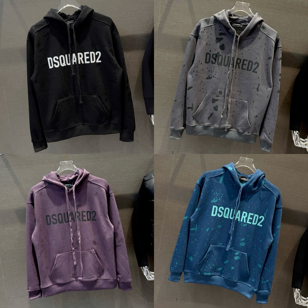 PB เสื้อฮู้ดชายและหญิงพร้อมผ้าสักหลาดผ้าฝ้ายพิมพ์ลายตัวอักษร D2 ที่หน้าอก ผสมการซักฉีกขาดและซับในสอง