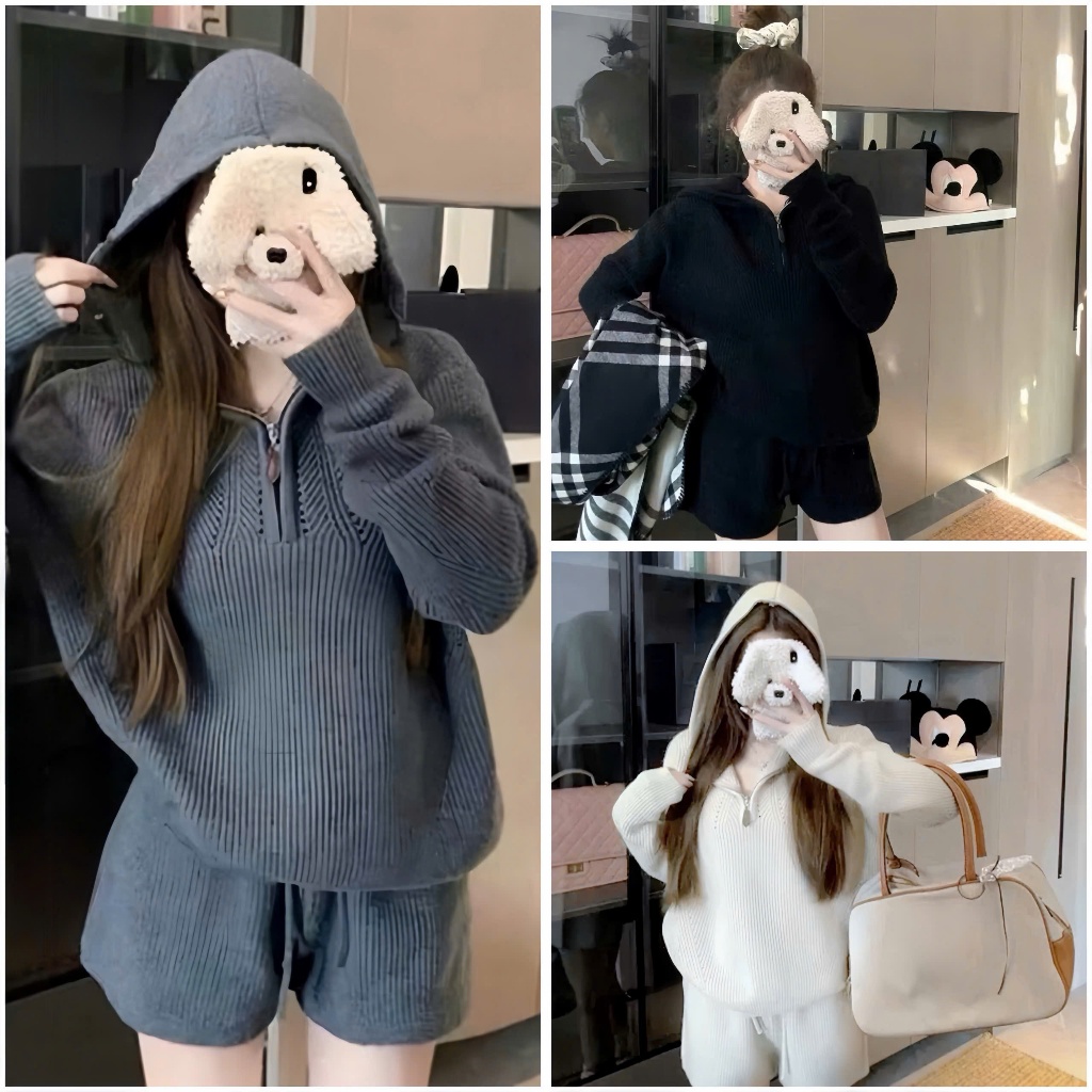 Set เสื้อกันหนาว หมวก และกางเกงขาสั้น โกดังขายส่ง Nguyn Bao luc [S557]