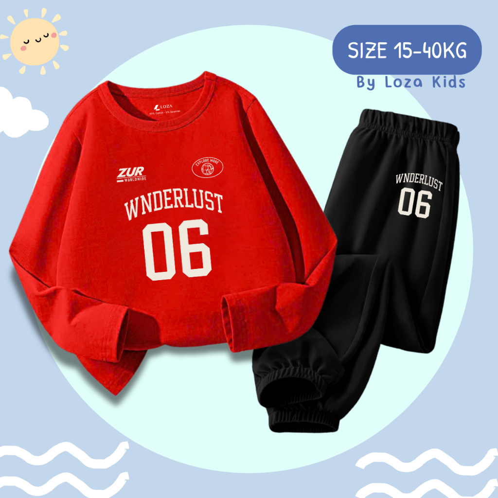 ชุดฤดูใบไม้ร่วง-ฤดูหนาวของเด็กชายพร้อมเบอร์ 06 พิมพ์-เสื้อผ้าแขนยาวสําหรับเด็กผู้ชายน้ําหนัก 15-40กิ