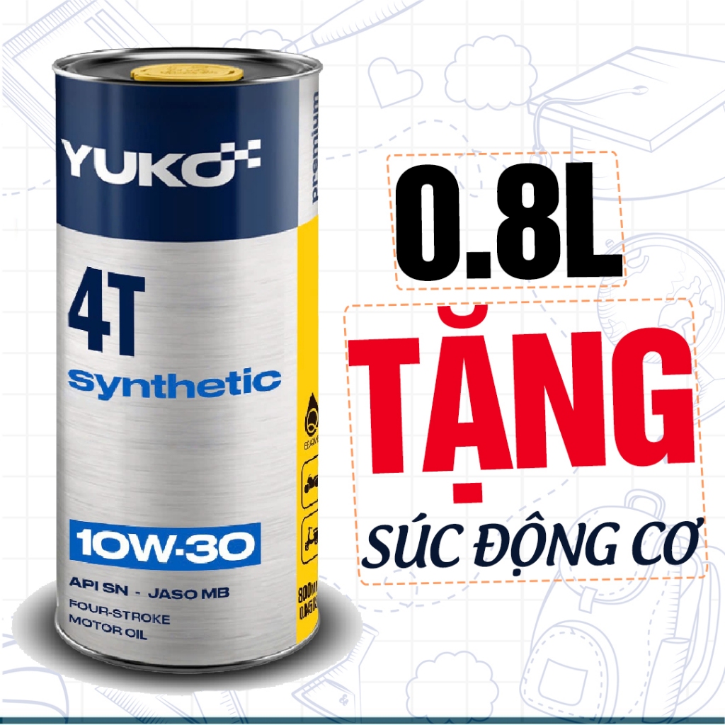 (พร้อมของขวัญ) YUKO SYNTHETIC 10W30 0.8L น้ํามันสกู๊ตเตอร์ (รุ่น 2025) API SN JASO MB นําเข้าจากยุโร
