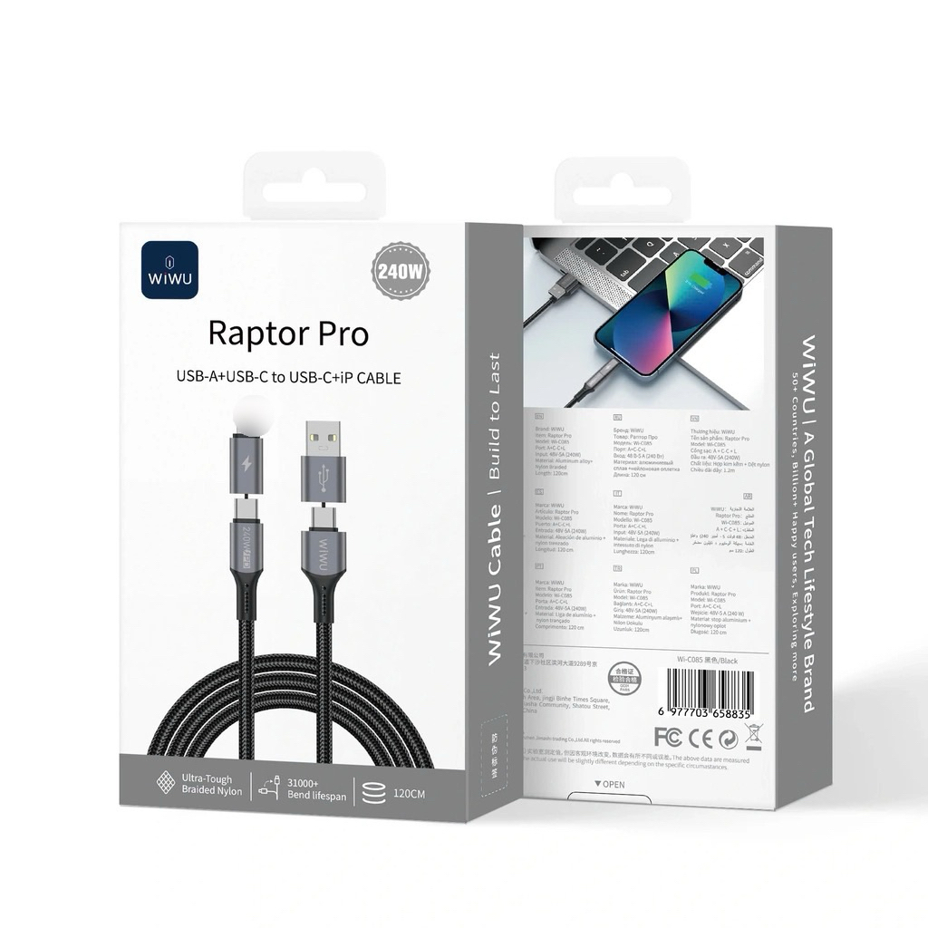(September 2025) SUPER CHARGING CABLE WIWU RAPTOR PRO – 240W WI-C085 - WiWU Raptor 4in1 100W Wi-C051