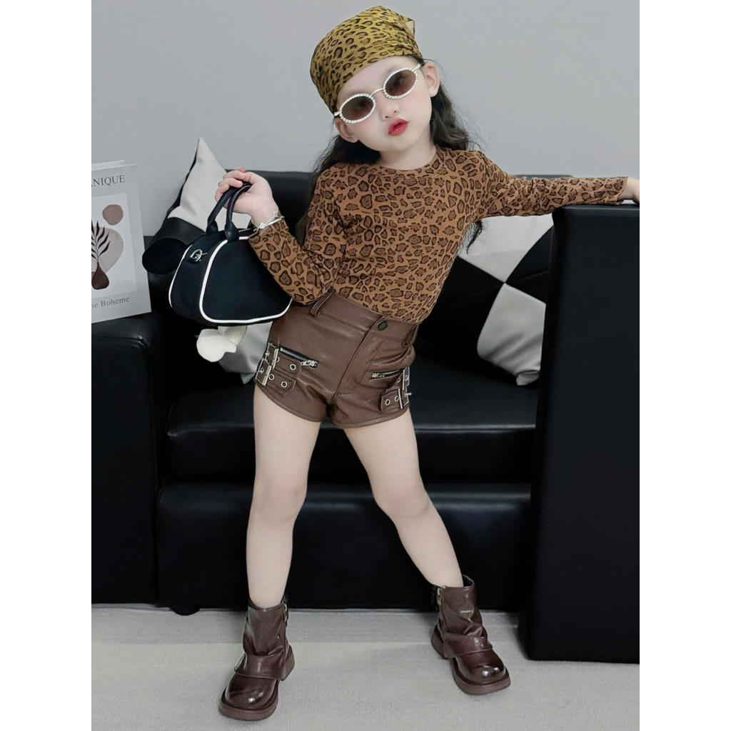 (DESIGNER) HK31 เสื้อเสือดาวและกางเกงหนังสีน้ําตาล Set 7-40kg