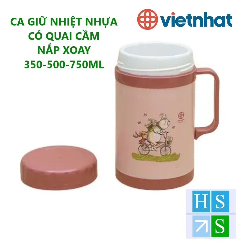 Viet Nhat แก้วเก็บความร้อนพลาสติก 350ml - 500ml - 750ml แก้วน้ําร้อนและเย็นพร้อมที่จับสะดวก