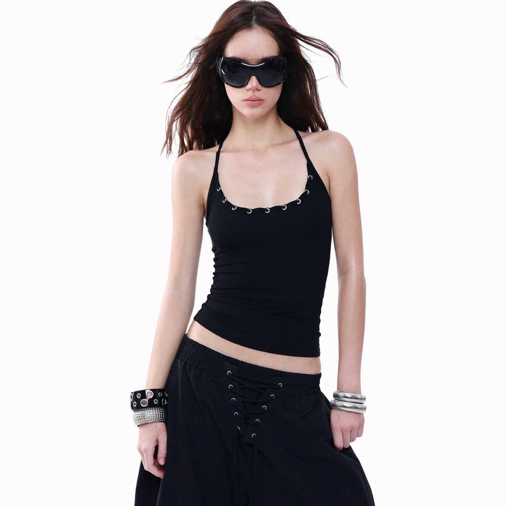 TWIST STRAP TOP POWROFFICIAL TWO-STRING SHIRT