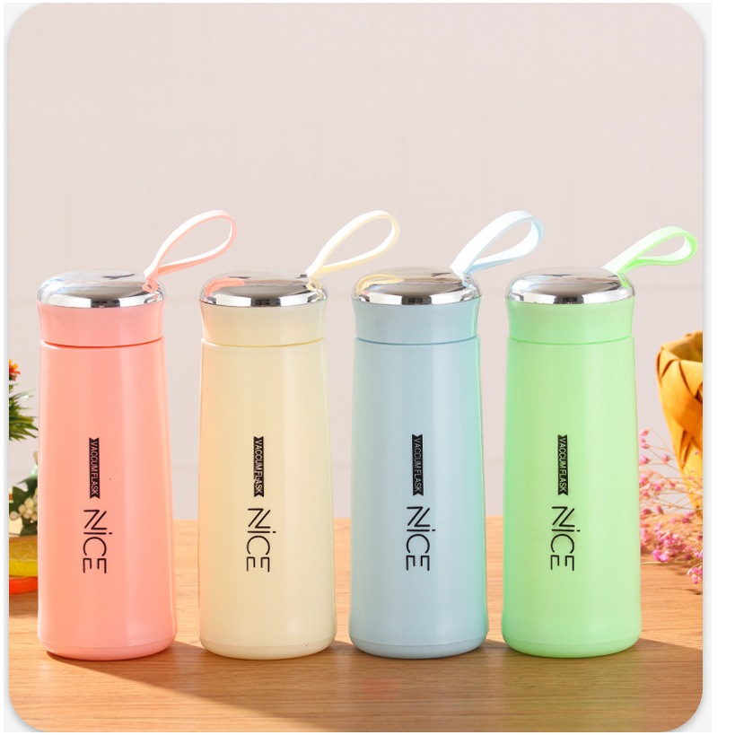 กระติกน้ําแก้วเคลือบพลาสติกกระติกน้ําร้อน 510 มล. พร้อมหลอดและสายรัดสะดวก ฝาสัตว์น่ารัก