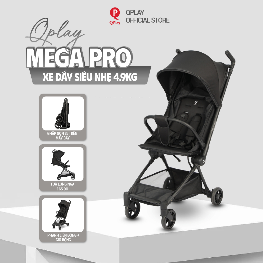 [Mamas Choice] รถเข็นพับ Qplay Mega Pro สําหรับทารกแรกเกิดถึง 48 เดือน น้ําหนักเบาเป็นพิเศษ รถเข็นพั