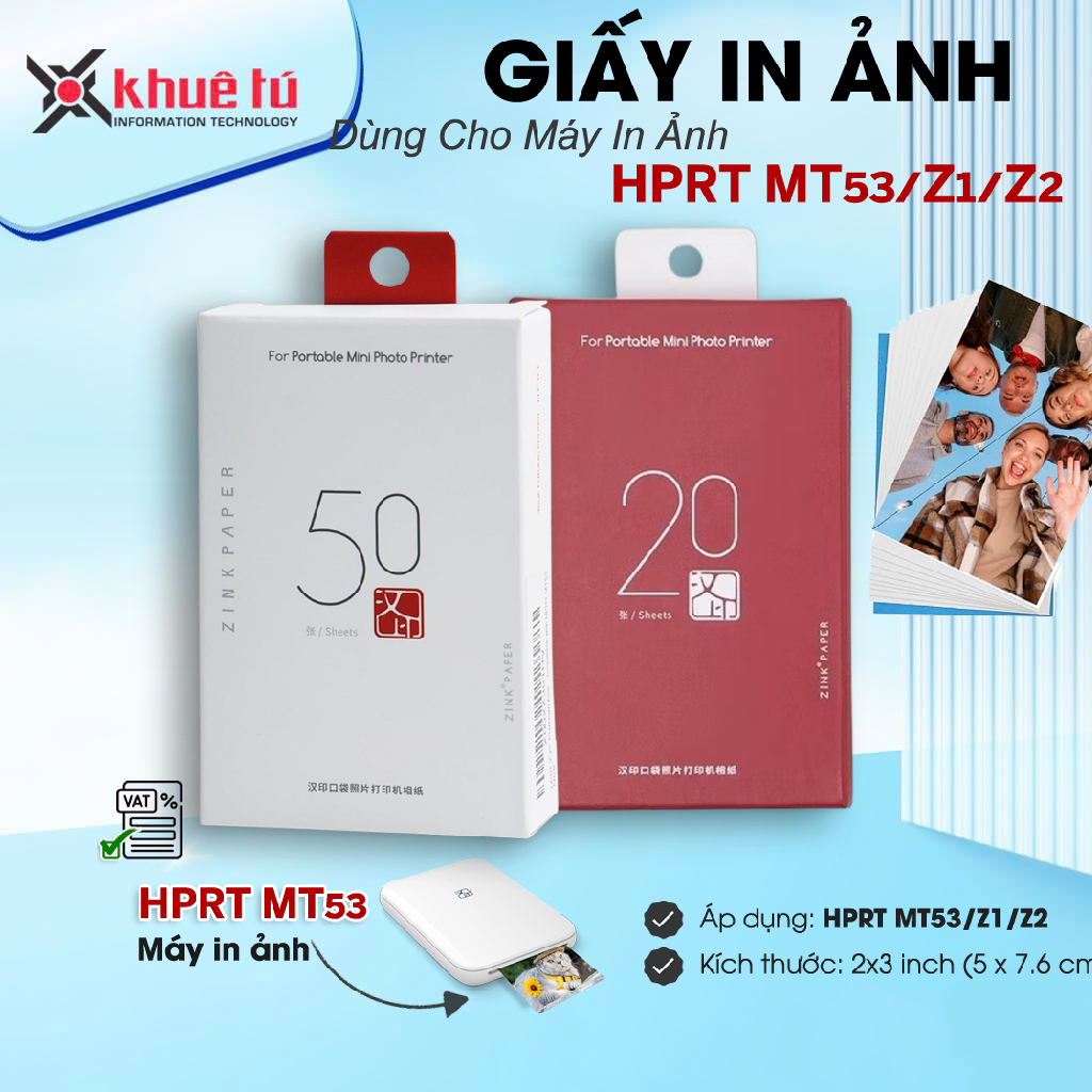 HPRT กระดาษภาพถ่ายความร้อน 2x3 นิ้วเข้ากันได้กับกล้อง MT53/Z1/Z2 - HCM Express