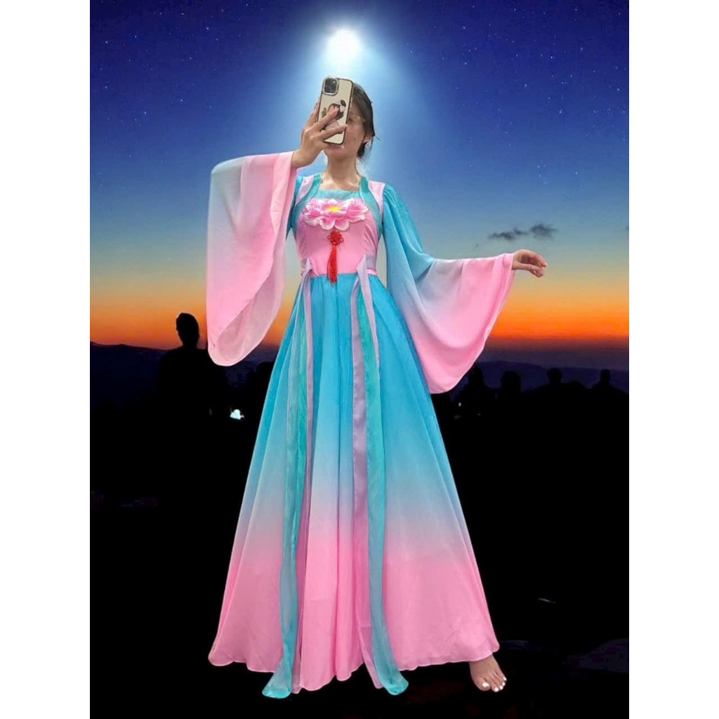 Hang nga Cuoi คอสเพลย์ประสิทธิภาพเครื่องแต่งกายโคมไฟเต้นรําชุด Drop แขนสีแดงสีขาวสีฟ้าสีชมพู