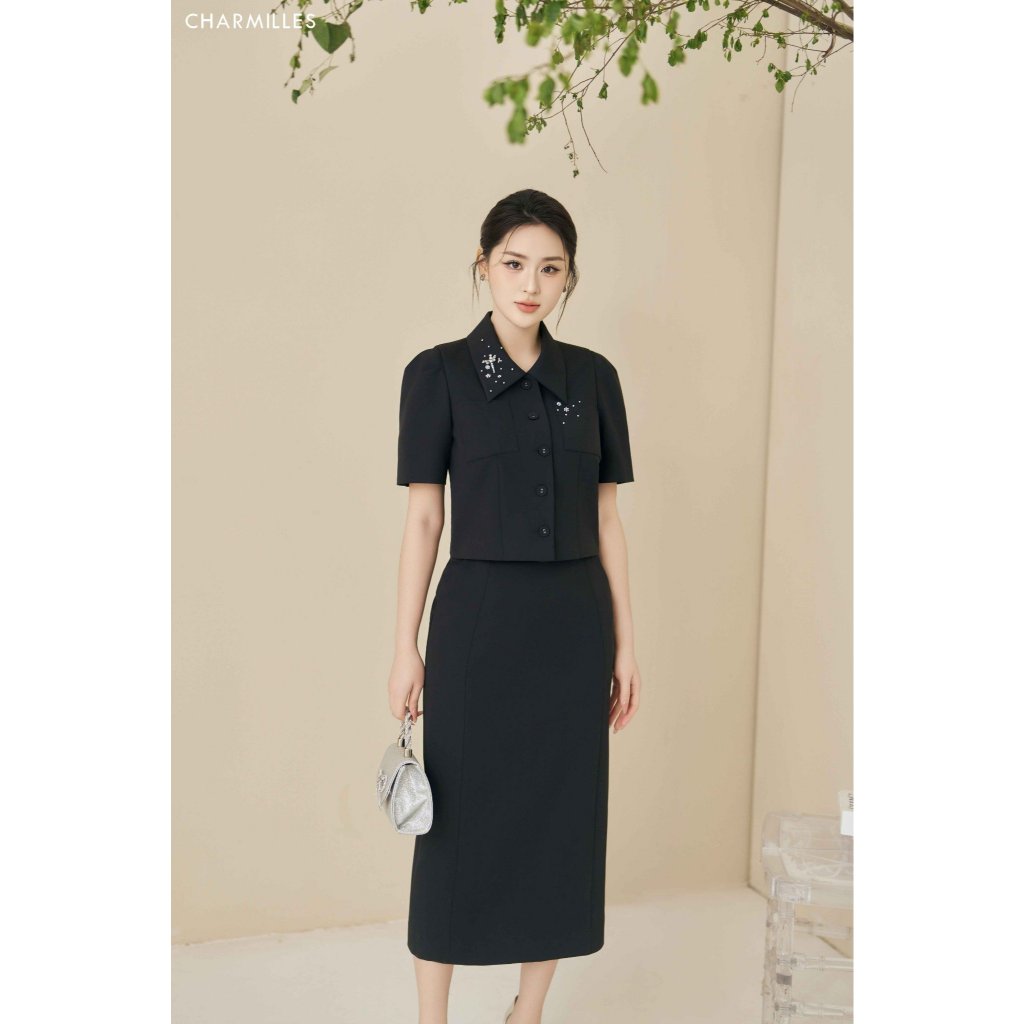 CHARMILLES 25MA020DE เสื้อเชิ้ตคอปกลูกปัด