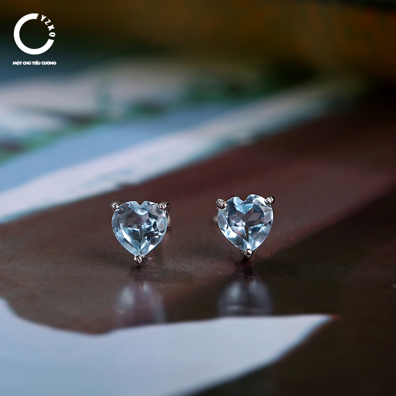 YZXQ Natural Topaz Heart S925 ต่างหูเงิน - รหัส E10SJ