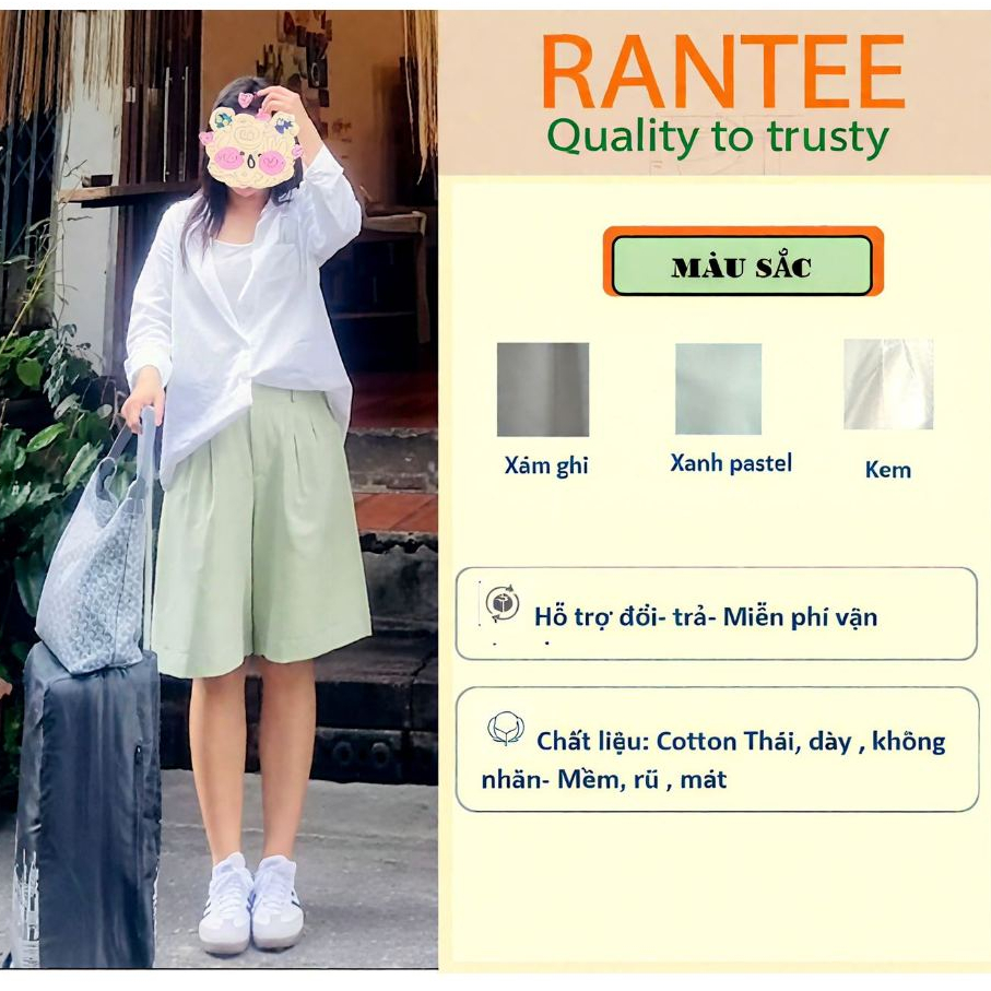 RONTEE - กางเกงพลีทขากว้างผู้หญิงหลังยางยืด ผ้าคอตตอนไทย RAN-P-NGO