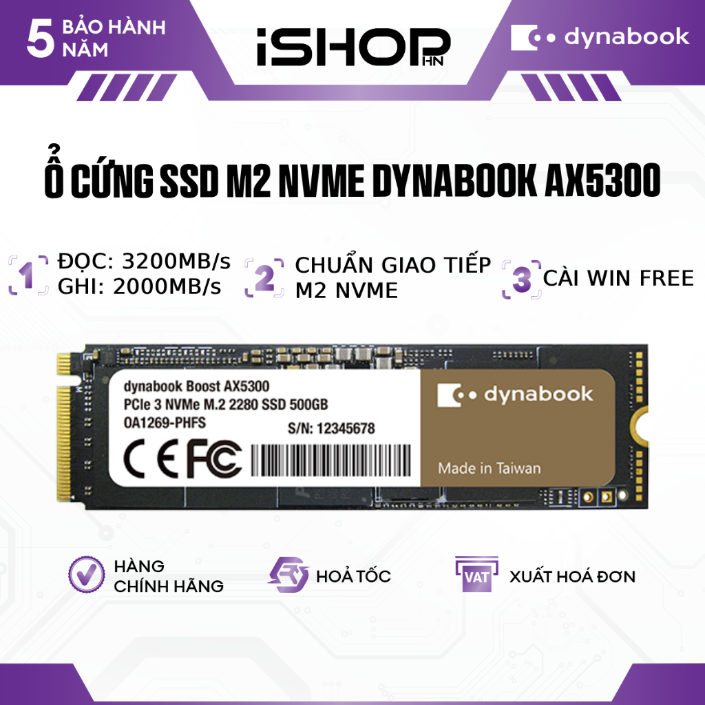 SSD ฮาร์ดไดรฟ์ M2 NVMe 2280 Dynabook AX5300 PCIe Gen3 ความเร็วสูง 3200MB/s,