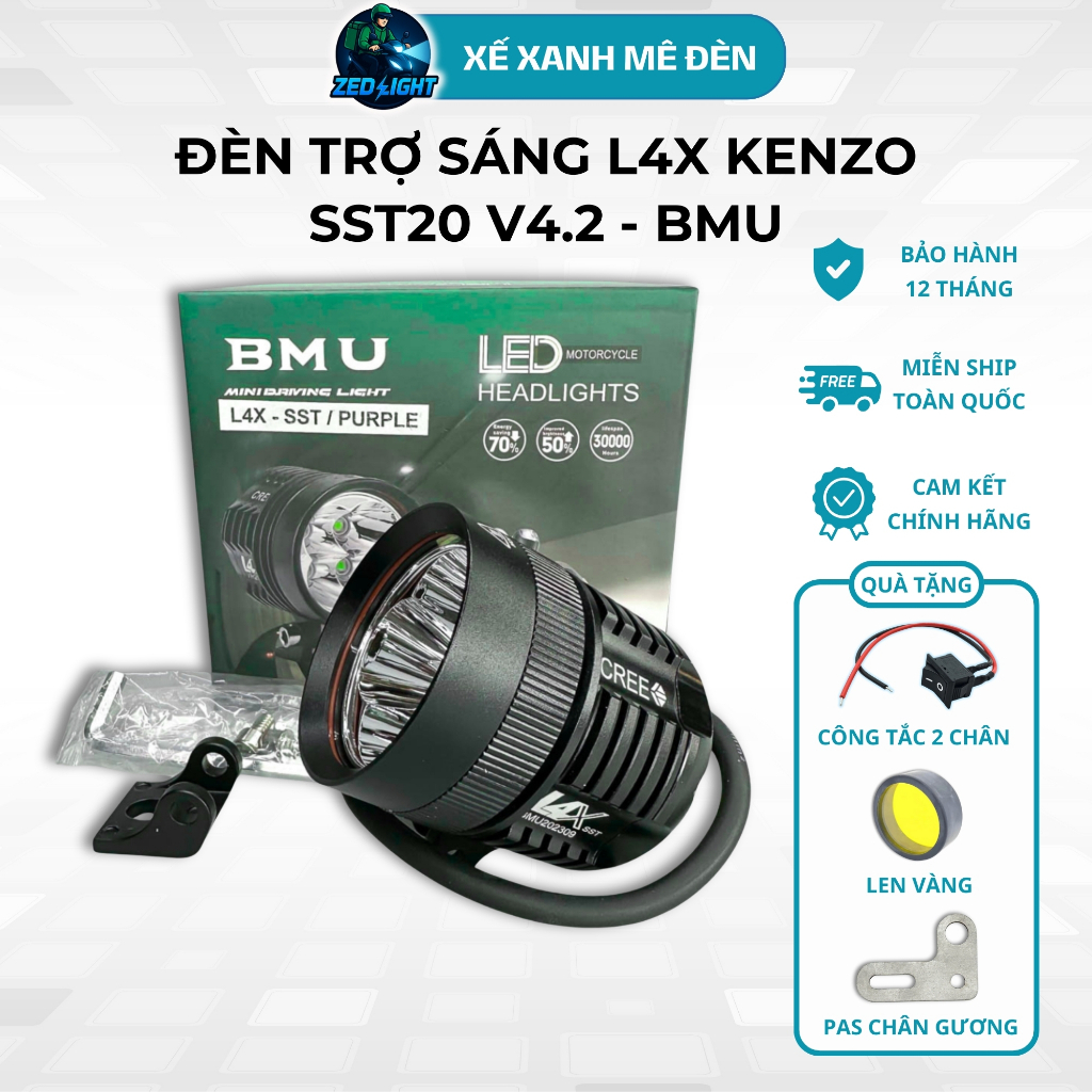 (Free Len, Pas) L4X BMU Spotlight, 40W 12-24V DC Gathering Light, Long Beam Motorcycle Mount รับประก
