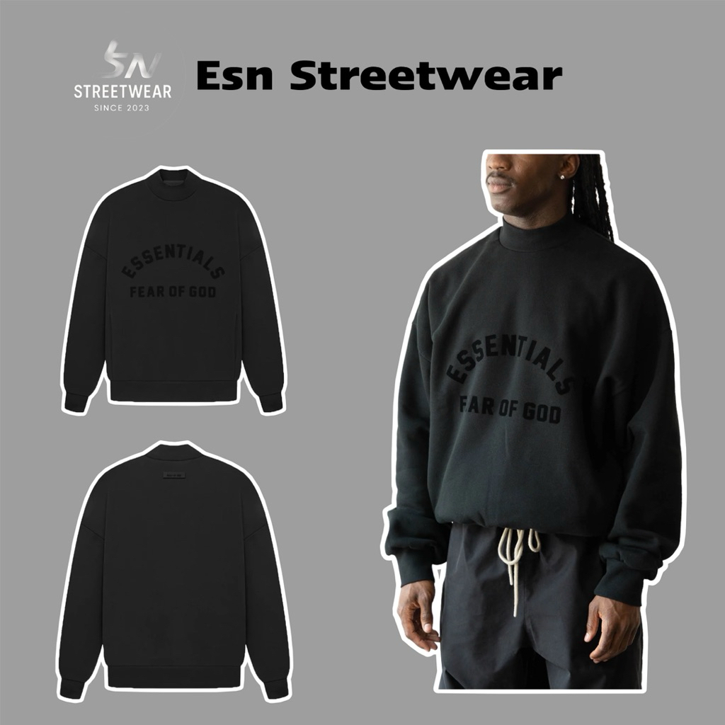 [GENUINE] Crewneck Essentials Fear Of God Jet Black 23FW, Essentials Sweater