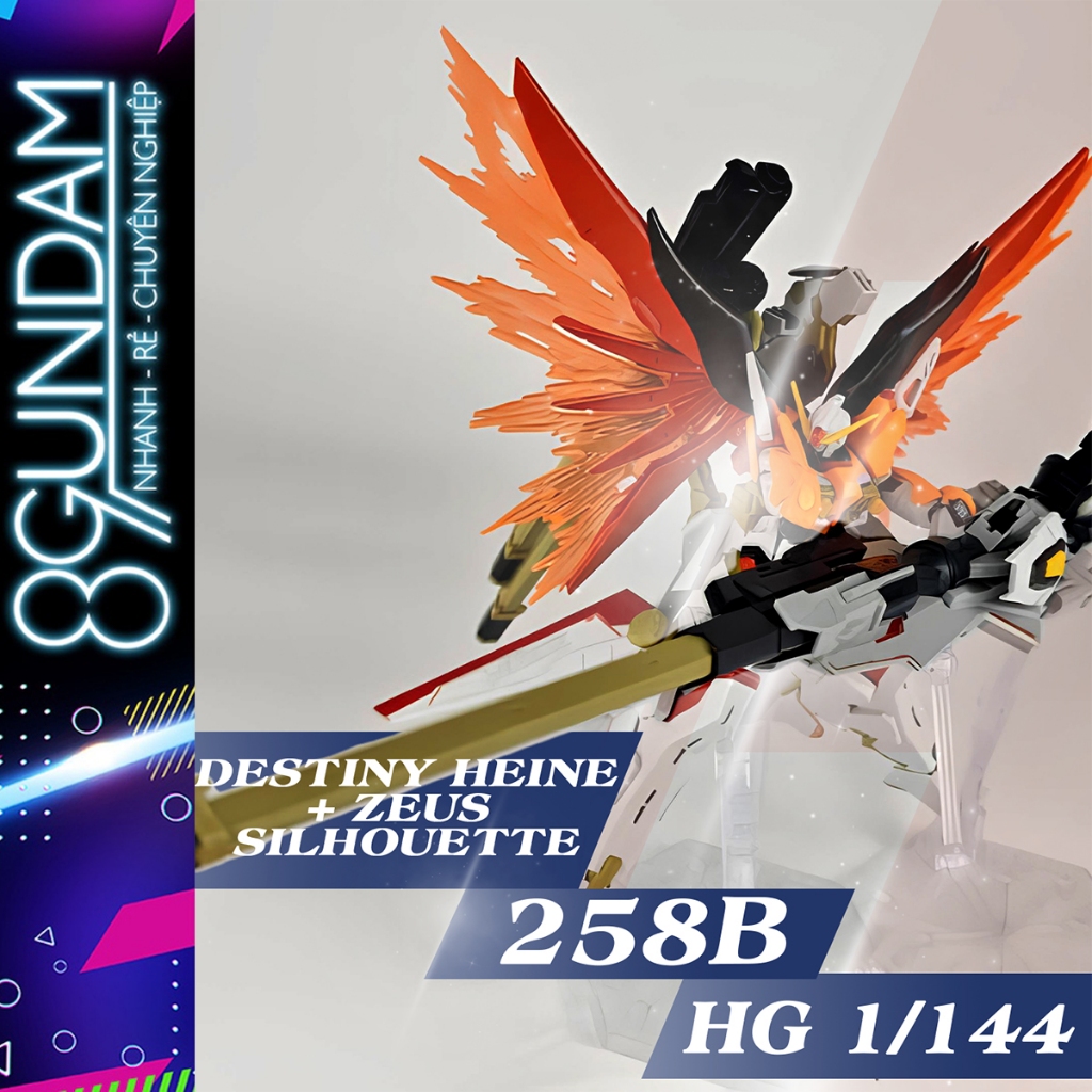HG 258B Destiny HEINE Spec II + Zeus Silhouette Fighter "CAM" Assembly Model (พร้อมฐานและรูปลอกน้ํา)