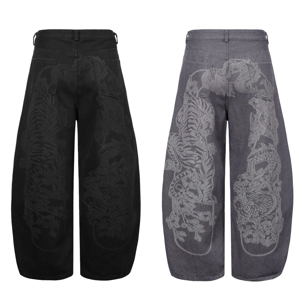 คุณภาพสูง Lazer แกะสลัก Tiger Painting Evisu กางเกงยีนส์