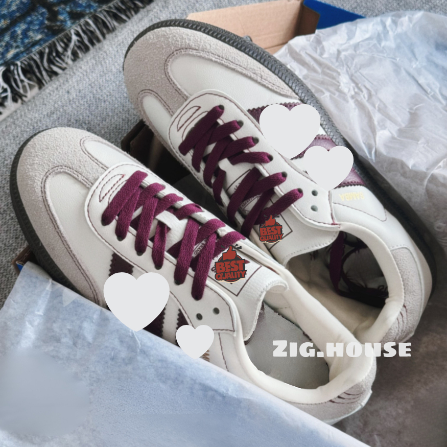 รองเท้าผ้าใบ Maroon Plum Red Sam/pa คุณภาพสูง ภาพถ่ายจริง + ถุงเท้าฟรี