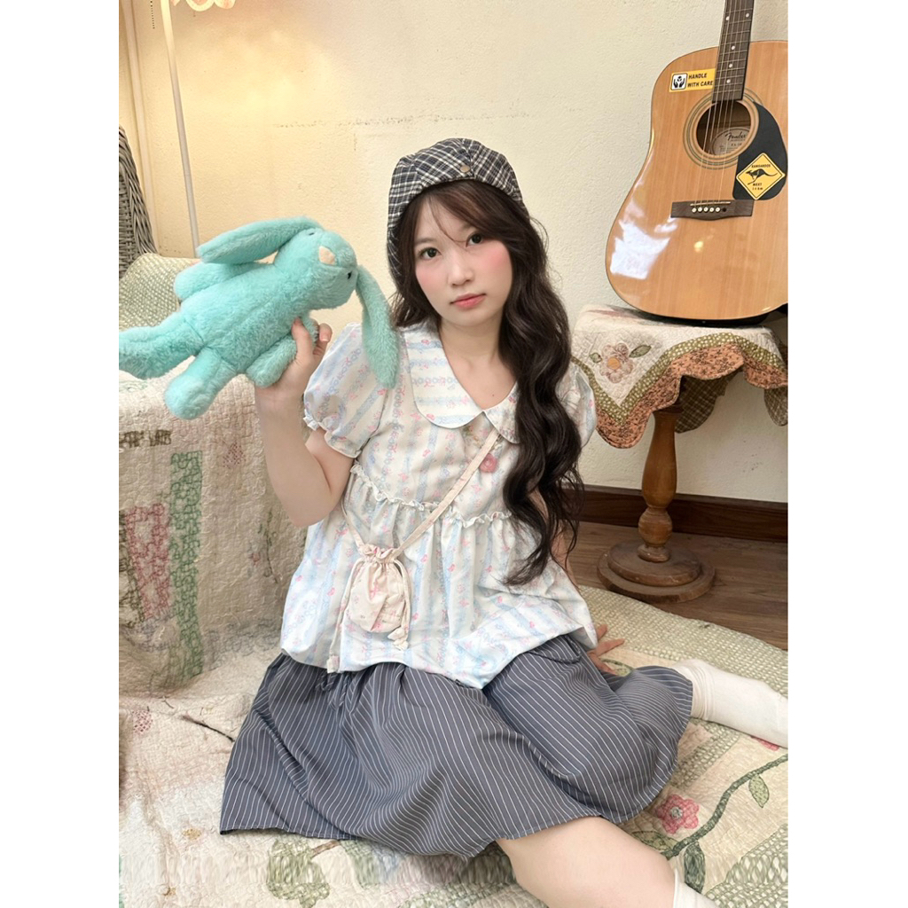 Shirii babydoll เสื้อเชิ้ตอย่างเป็นทางการ แขนยางยืด เสื้อเชิ้ตฤดูใบไม้ร่วงฤดูหนาว เสื้อเชิ้ต Little Floral Babydoll /TM/