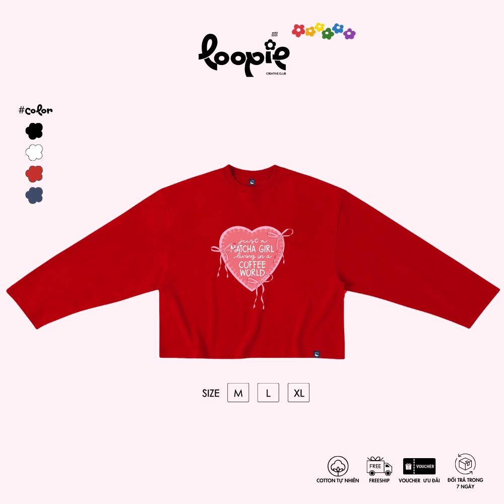 Matcha Girl By Loopie Club เสื้อยืดแขนยาว Boxy BST71 ฤดูใบไม้ร่วงฤดูหนาว 4-Way ผ้าฝ้ายยืดสําหรับผู้ช