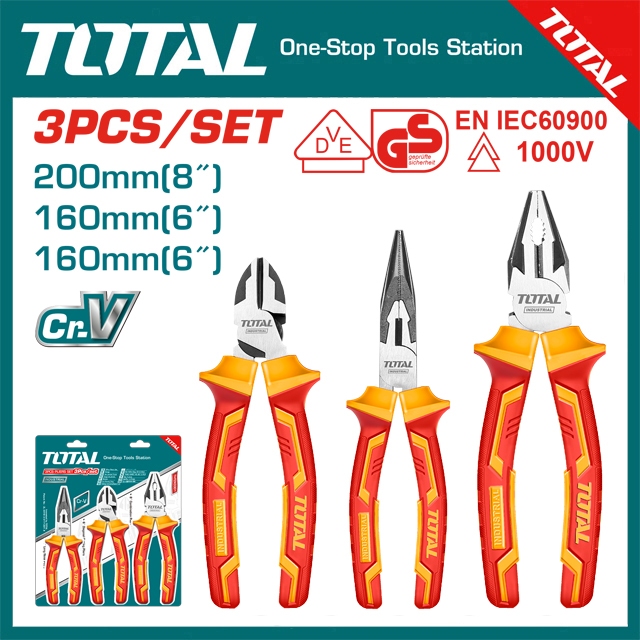 ชุดคีมฉนวนรวม THT2K0302 ขนาด 1000V วัสดุเหล็ก Cr-V 3 ชิ้น