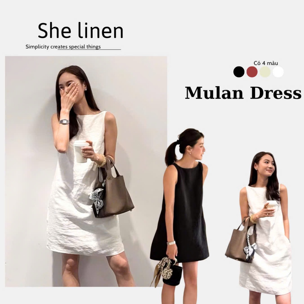 MULAN DRESS – ชุดเดรสผ้าลินินพื้นฐานคอเรือลินินเธอ