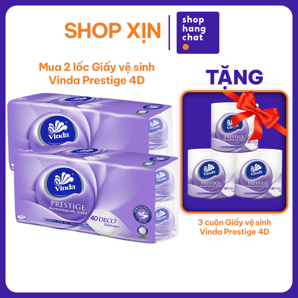 [ซื้อ 2 LOTS OF GVS PRESTIGE 4D GET 3 ROLLS FREE] Vinda Prestige 4D กระดาษชําระพรีเมี่ยม 3 ชั้น (8 ม