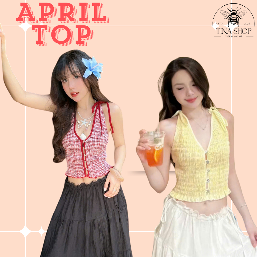 APRIL TOP - เสื้อครอป 2-STRING WITH LIGHT STRETCH SMOCKING DESIGN - TINA SHOP