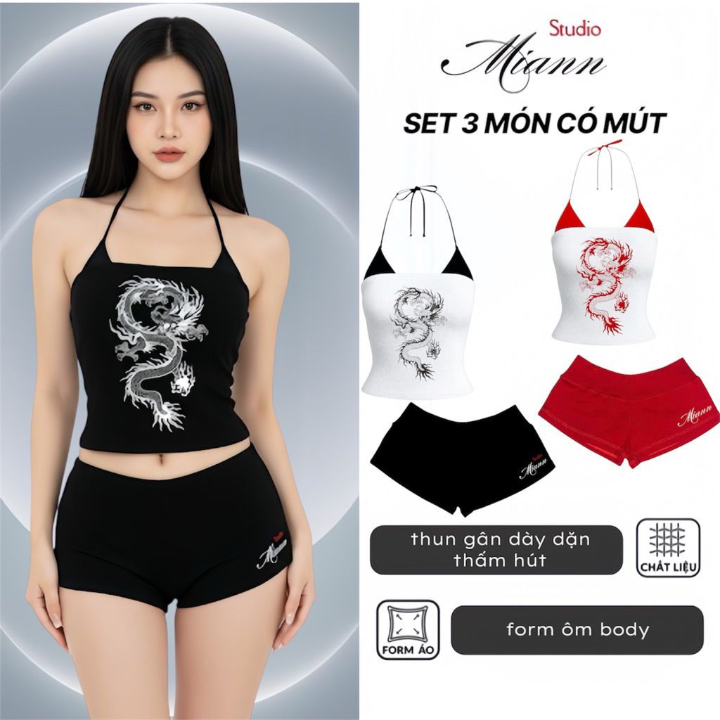 ชุดผ้าผูกคอ Y2k 3 ชิ้น (มีซับในพร้อมโฟม)