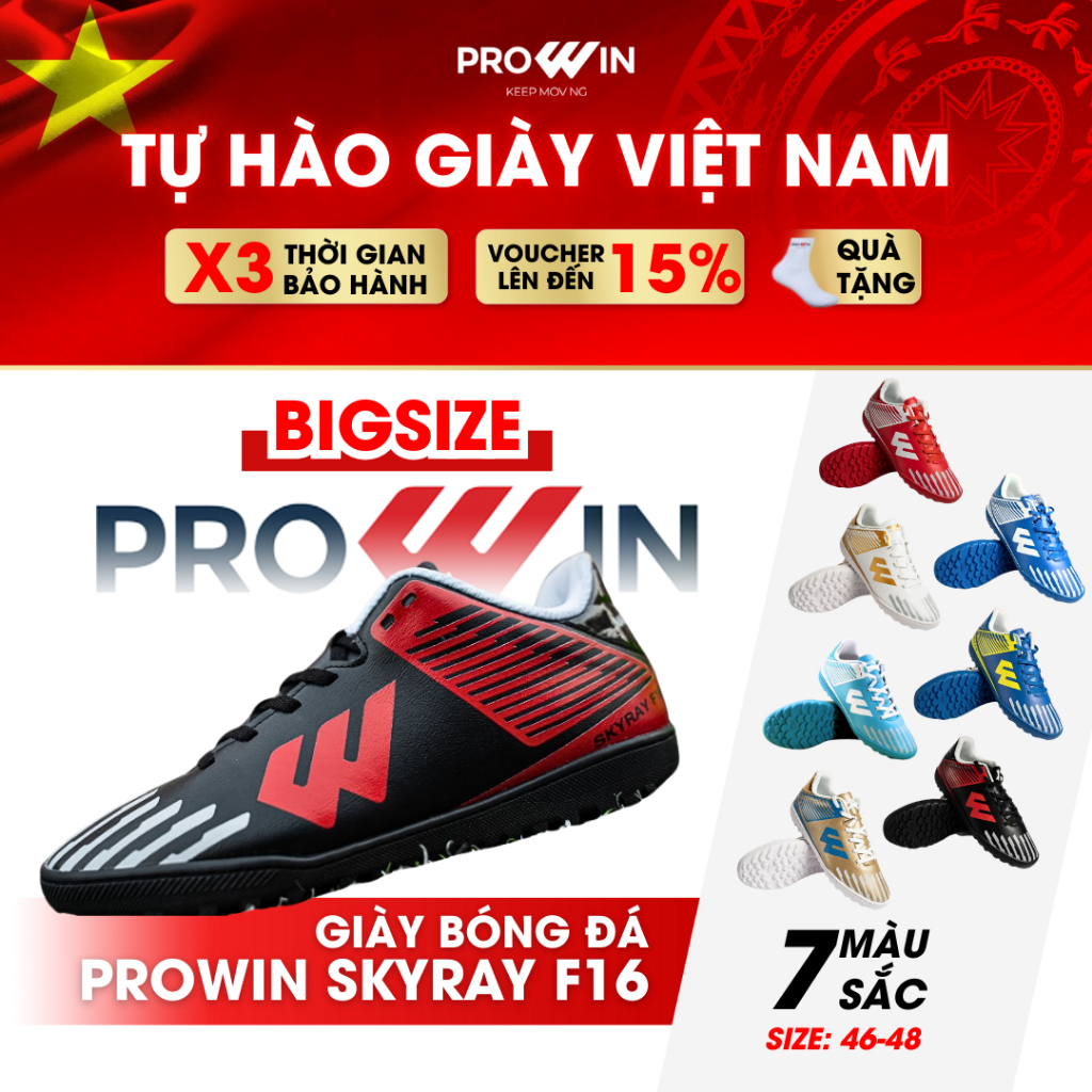 (BIG SIZE 46-48) Prowin Skyray F16 รองเท้าฟุตบอลสนามหญ้าเทียมเย็บแต่เพียงผู้เดียว 100% พื้นยางยืดหยุ