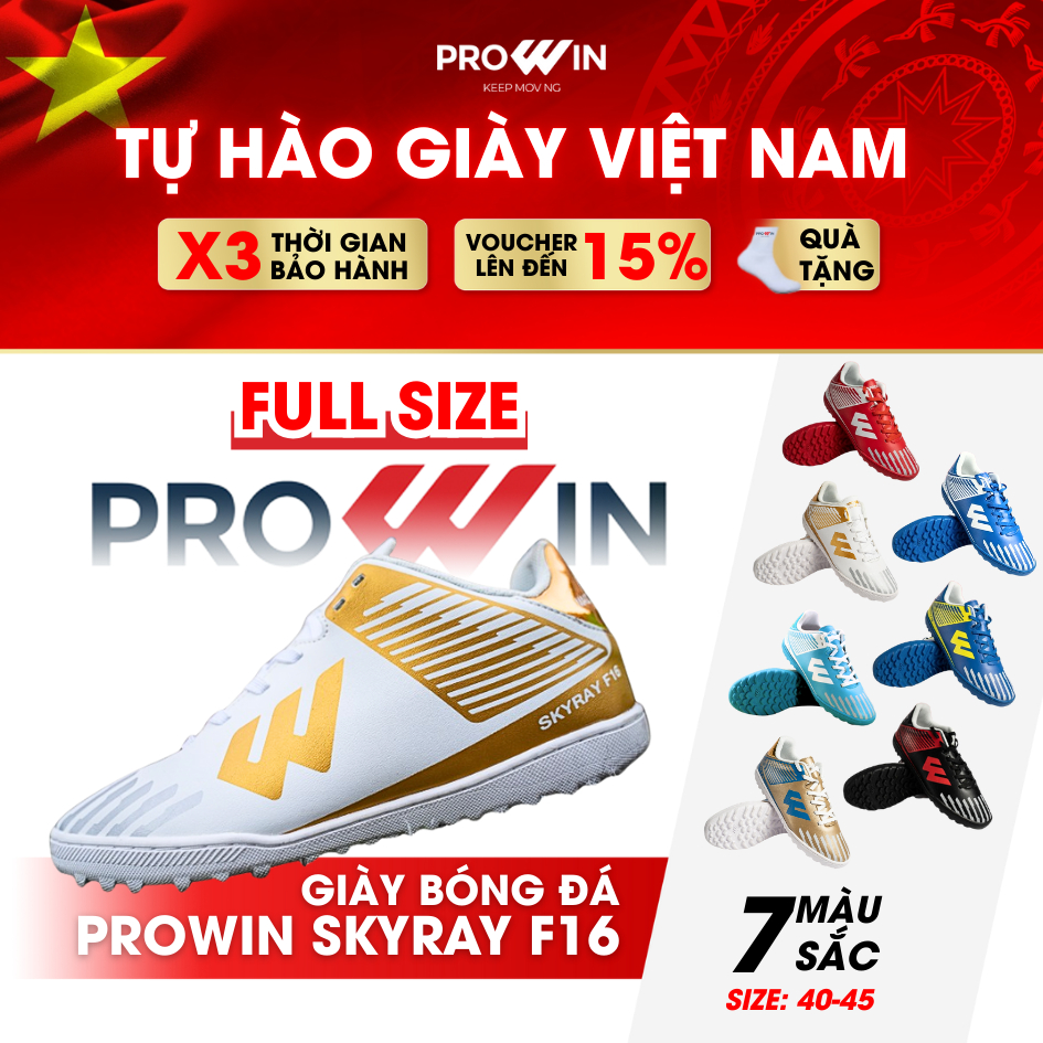 VOUCHER 12% (ขนาดเต็ม 40 - 45) รองเท้าฟุตบอลสนามหญ้าเทียม Prowin Skyray F16 พื้นเย็บ 100% ยืดหยุ่นดี