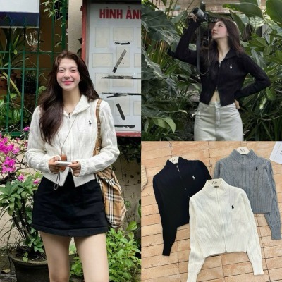 (REAL PHOTO) (OLDSCHOOL PHOTO) เสื้อสเวตเตอร์เชือก QC 2 ซิป EMBROIDERED HORSE - AS3090