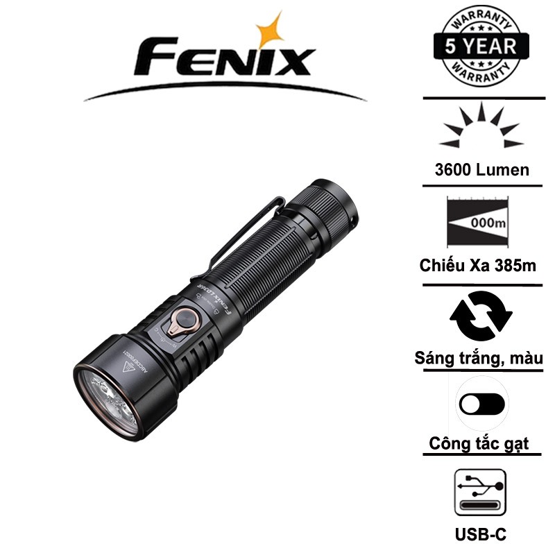 FENIX LD36R – ไฟฉายหลากสี 3600 ลูเมน, ระยะลําแสง 385 ม., การปรับแต่งแสง USB-C