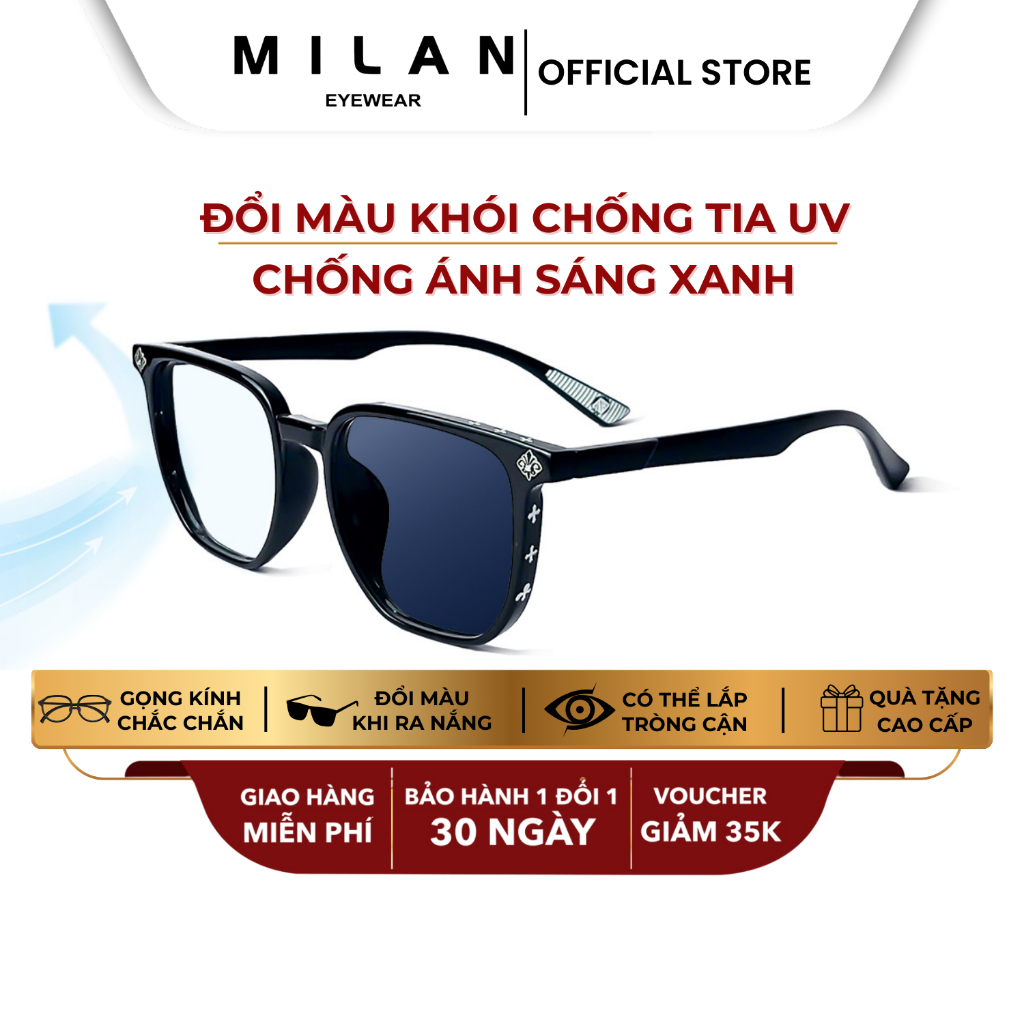MILAN EYEWEAR กรอบแว่นตารูปหลายเหลี่ยมเปลี่ยนสีป้องกันแสงสีฟ้าสามารถติดตั้ง Close-Up MI42