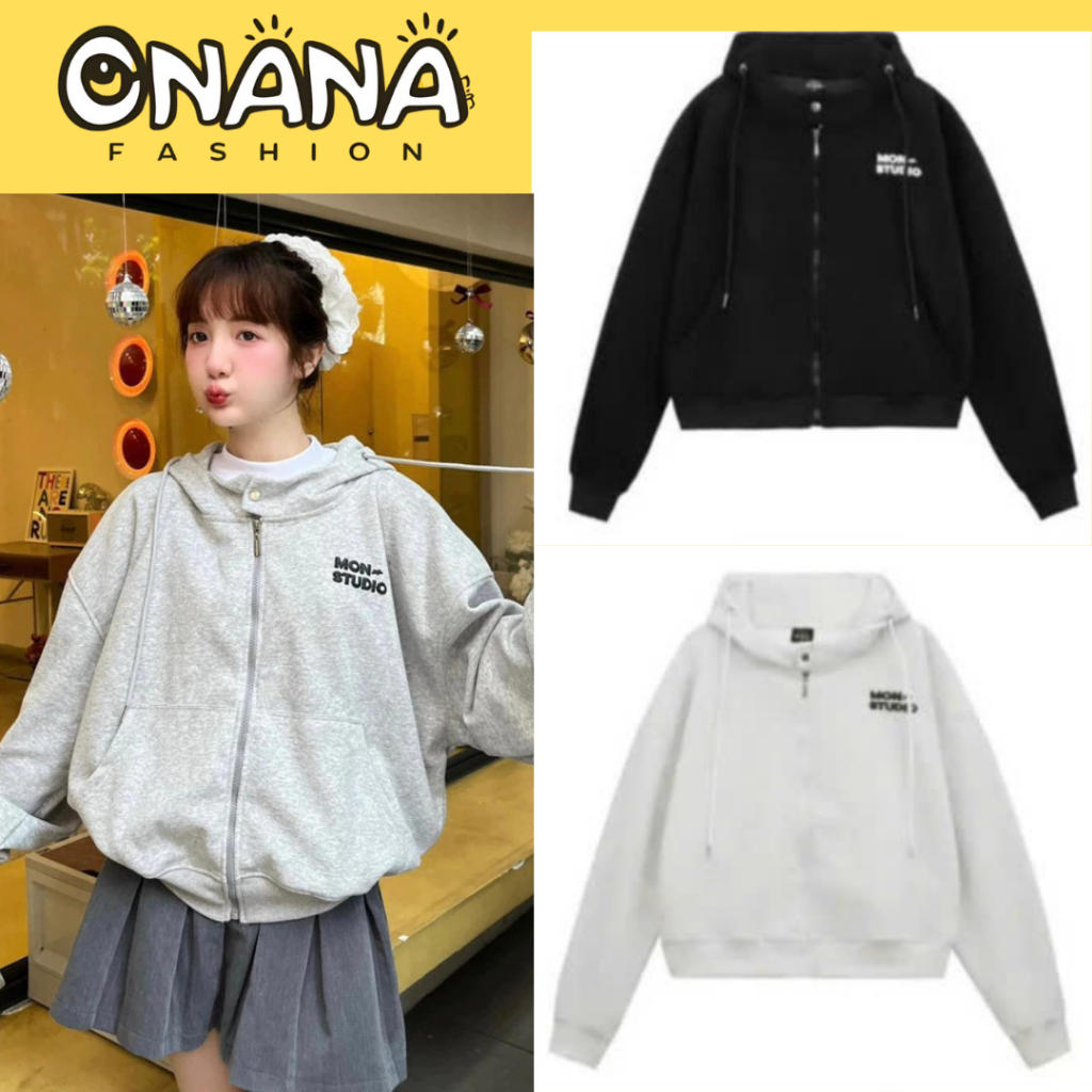 Mon Studio Boxy Hoodie, BOXY Zip Hoodie มีกระดุม, นูน, นูน, ภายในร้านกระเป๋า ONANA